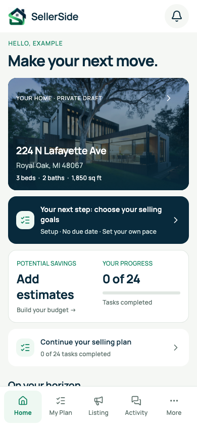 SellerSide property dashboard — fictional example