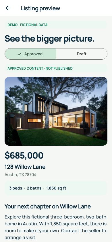 Reviewed listing preview — fictional example